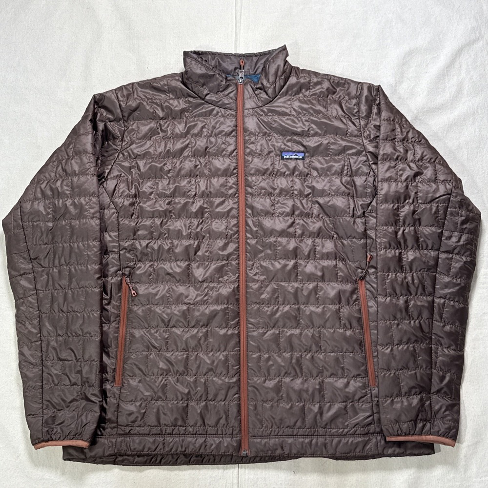 Patagonia Men's Primaloft Down Sweater Puffer Jacket Size 2XL Brown Full Zip